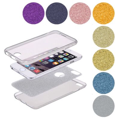 Full Handy Tasche Schutz Hülle Etui Case Transparent Cover TPU Glitzer 360 Grad