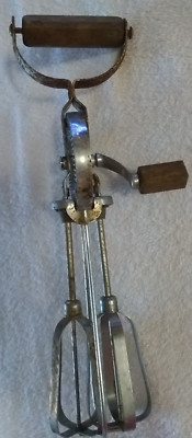 Vintage Hand Mixer Egg Beater Wooden Handles USA Made Rustic Kitchen Decor