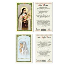 Laminated St. Therese Lisieux AND St. Mother Teresa Calcutta Holy Prayer Cards