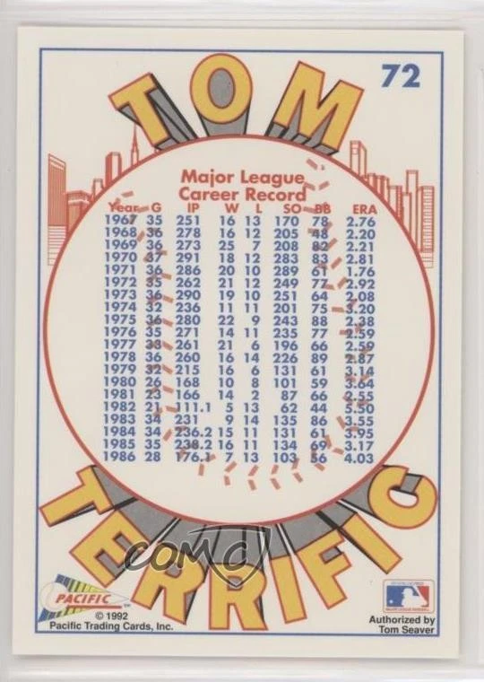 1992 Pacific Terrific Tom Seaver Pitching in Comiskey Park #72 HOF - Image 2 of 2