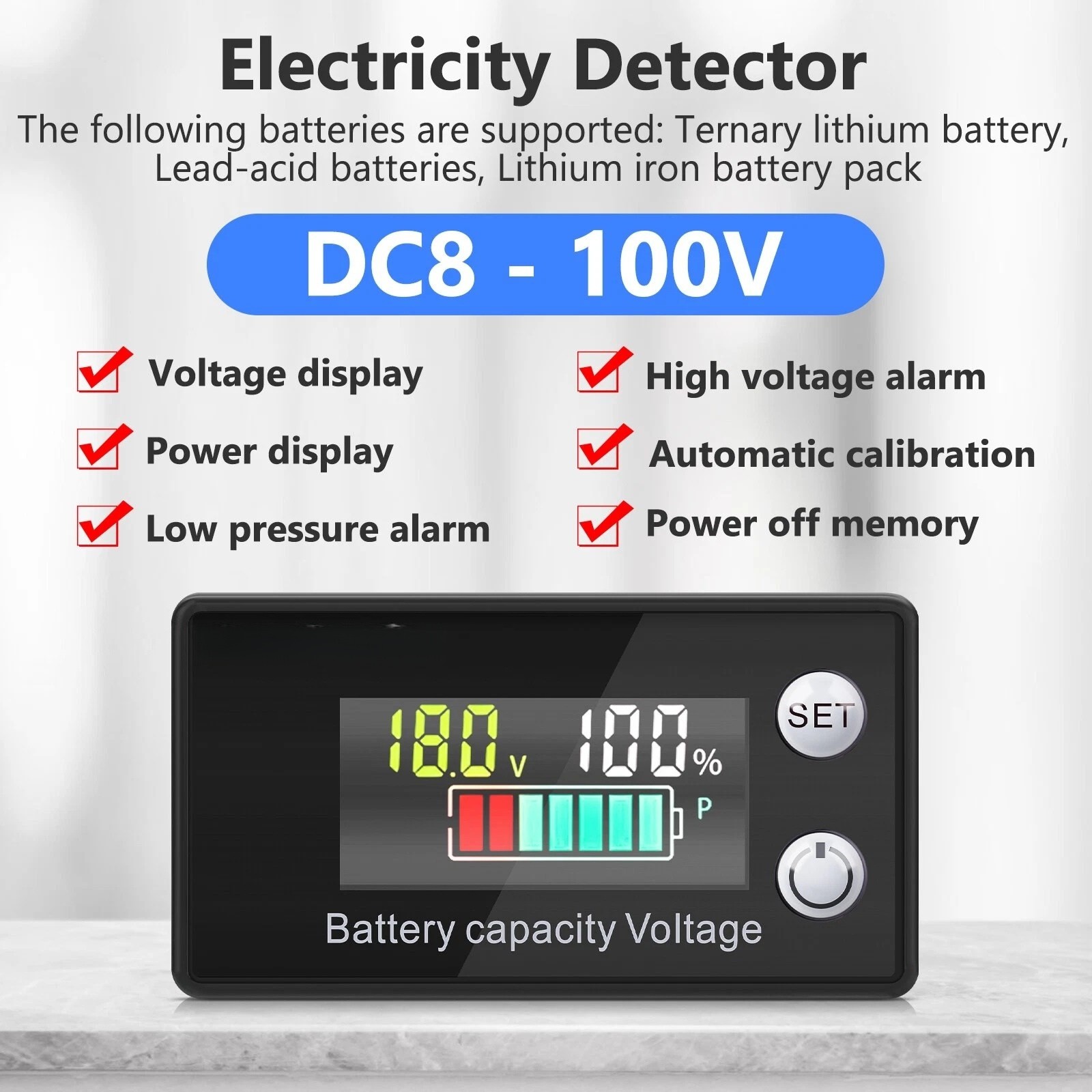 LCD Display Battery Monitor Meter For Lithium Iron Phosphate Ternary Lead Acid