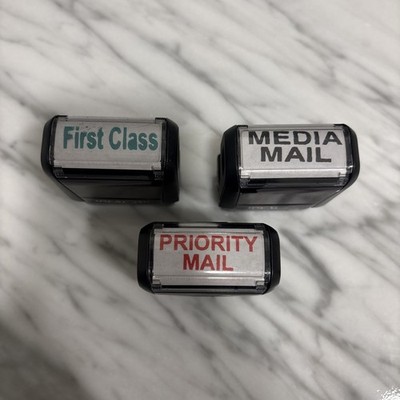 Self Inking Rubber Stamp FIRST CLASS PRIORITY MAIL & MEDIA MAIL  Medium Size