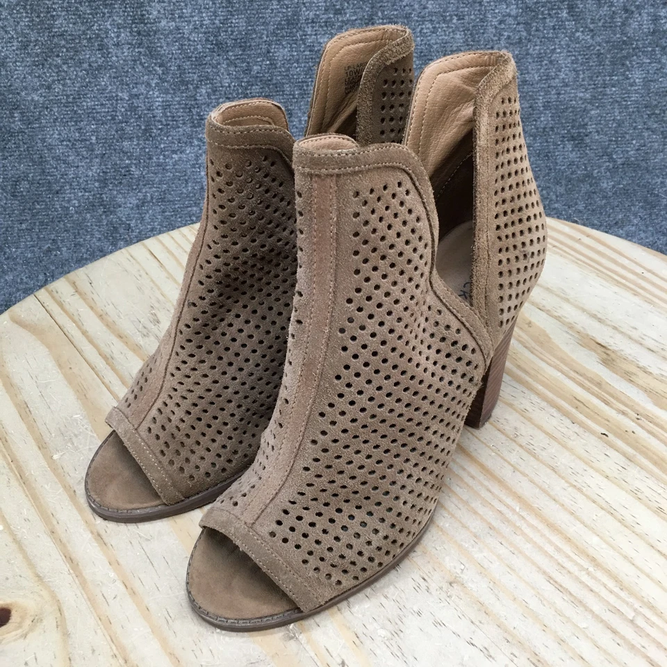 Botas Lucky Brand para mujer 10 W Larise perforadas botín al tobillo marrón gamuza tacones Foto 3 de 4