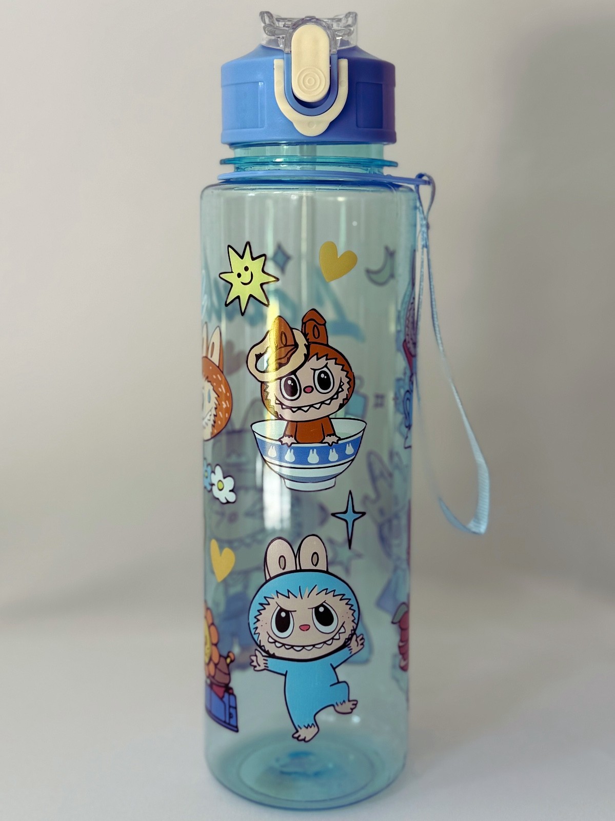 Cute Kids Water Bottle 750ml | Cartoon BPA Free Plastic Bottle with Straw & Hand