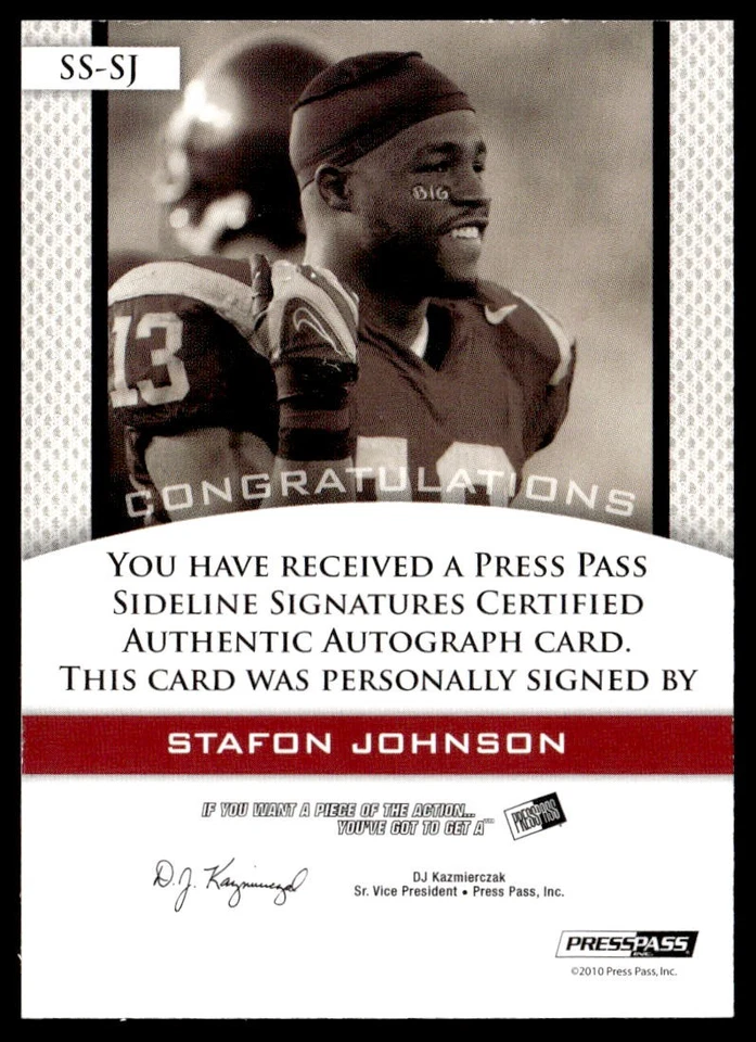 2010 Press Pass PE #SS-SJ Stafon Johnson Sideline Signatures Gold USC Trojans - Image 2 of 2