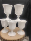 5 Vintage Indiana Glass Co. Milk Glass Goblets Harvest Grape Pattern 5.5 Tall