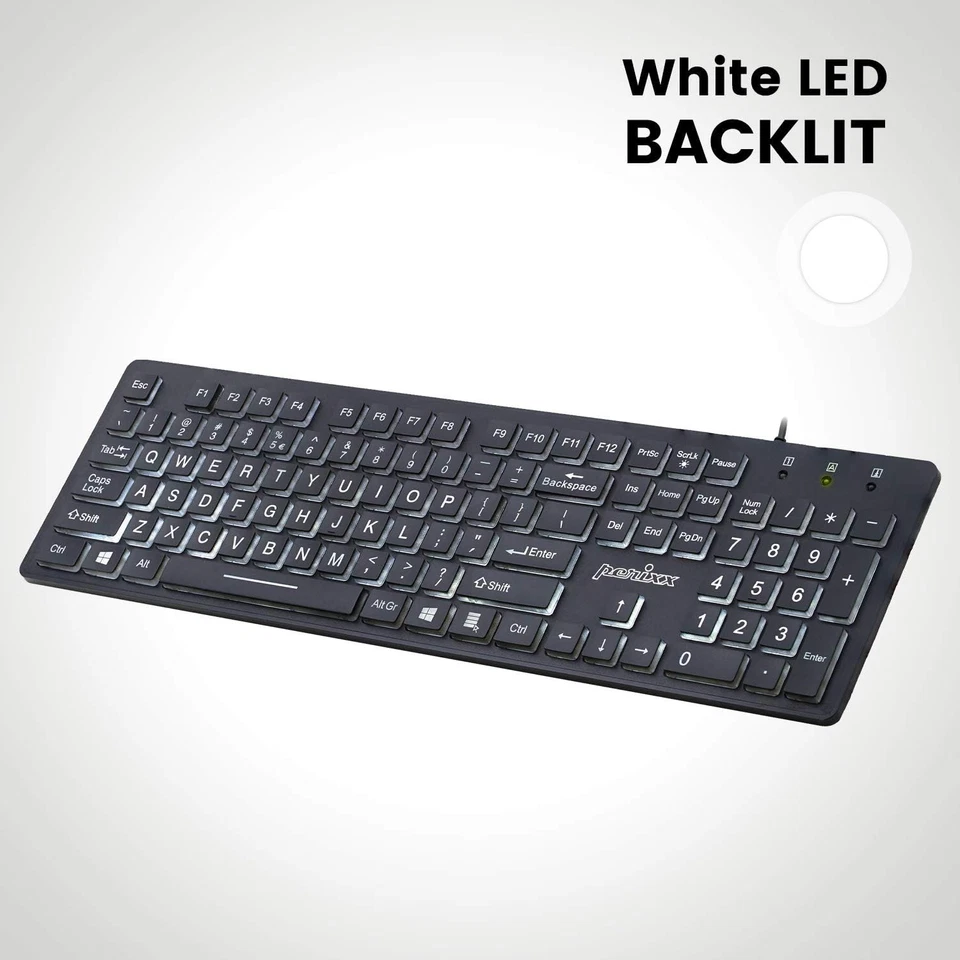 Perixx PERIBOARD-317 Wired Backlit USB Keyboard, Big Print Letter with Black - Image 3 of 4
