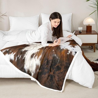 Milk Cow Print Throw Blanket for Bed Chair - Black Brown Cowhide