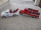 Old Tonka Trucks. Lot of 2. Wrecker & Fire Truck. Vintage Pressed Steel. 1950/60