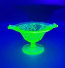 Vintage Depression URANIUM Glass Serving Bowl-Etched