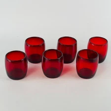 6 Ruby Red Vintage Cocktail Aperitif Glasses 2 1/8” 2 oz.