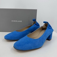 Everlane Italian Suede Day Heel Brilliant Blue 6 Women's Elastic Back Comfort