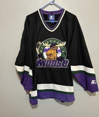 Vintage Minnesota moose ihl hockey jersey purple green starter jersey Mens XL