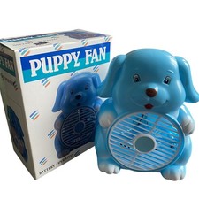 Vintage Puppy Dog Fan 1960s Blue Plastic Battery Operated New