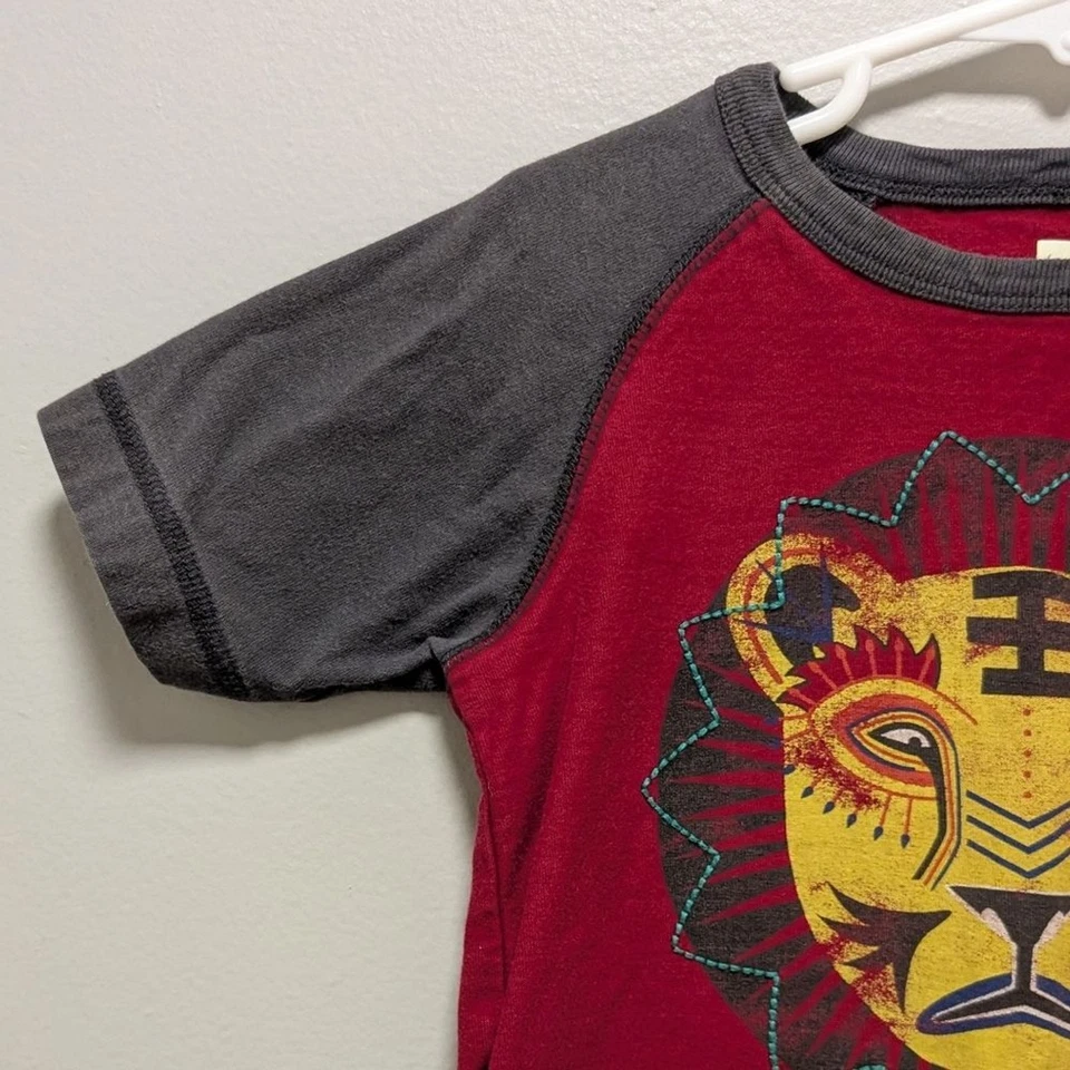 Tea Collection Boys Size 4 Raglan Lion Graphic Tee Red Gray Short Sleeve - Image 3 of 4