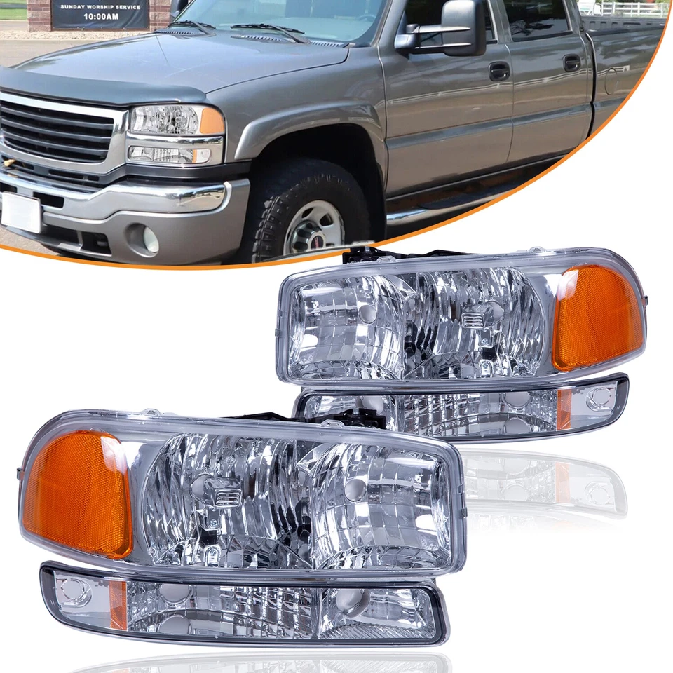 Faros cromados con lámparas de parachoques para 99-06 GMC Yukon Sierra 1500 2500HD 2000-06 Foto 3 de 4