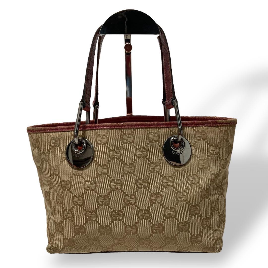 Gucci Vintage GG Canvas Leather Large Tote Bag Handheld Pre-Owned