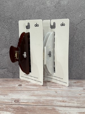 2 Alo Clips Brown Tortoise and White Pearl acrylic illusion Bundle 