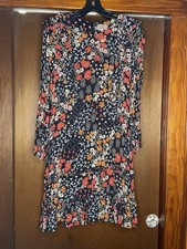 Anthropologie KACHEL Boho Dress Floral Black Print Ruffle Hem sz 8
