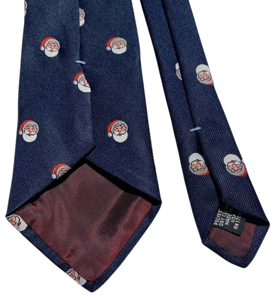 CHARING CROSS винтажный 70-х/80-х годов мужской темно-синий рождественский галстук с Санта головы - 56,5" L - Изображение 3 из 4
