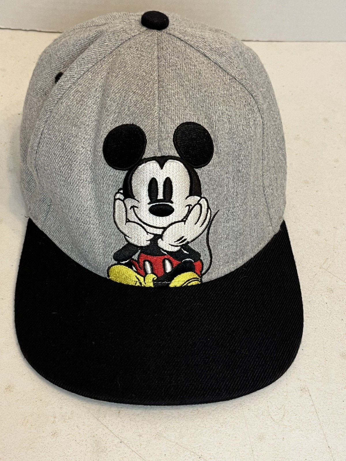 Disney Mickey Mouse SnapBack Hat Baseball Cap Black Gray Adjustable Embroidered