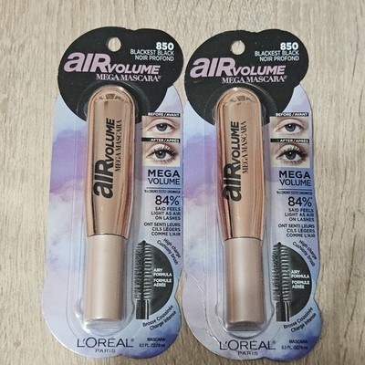 Lot of 2  Loreal Air Volume Mega Mascara #850 BLACKEST BLACK Washable