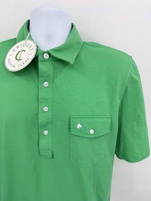 NWT Criquet Men's XL Top Shelf Shirt Solid Green Clover Logo 100% Cotton Pocket
