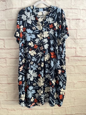 Time & Tru Women s Dress XL 16-18 Floral V-Neck Soft Pockets Colorful Soft