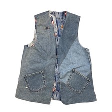 Vintage Custom Denim reversible Vest American Flag Patriotic L Red white blue