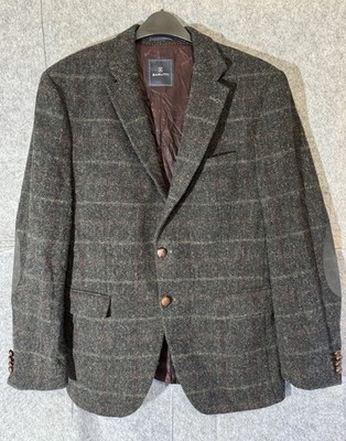 Harris Tweed Mario Barutti Men Brown Tweed Blazer Single Breasted Size UK 44R