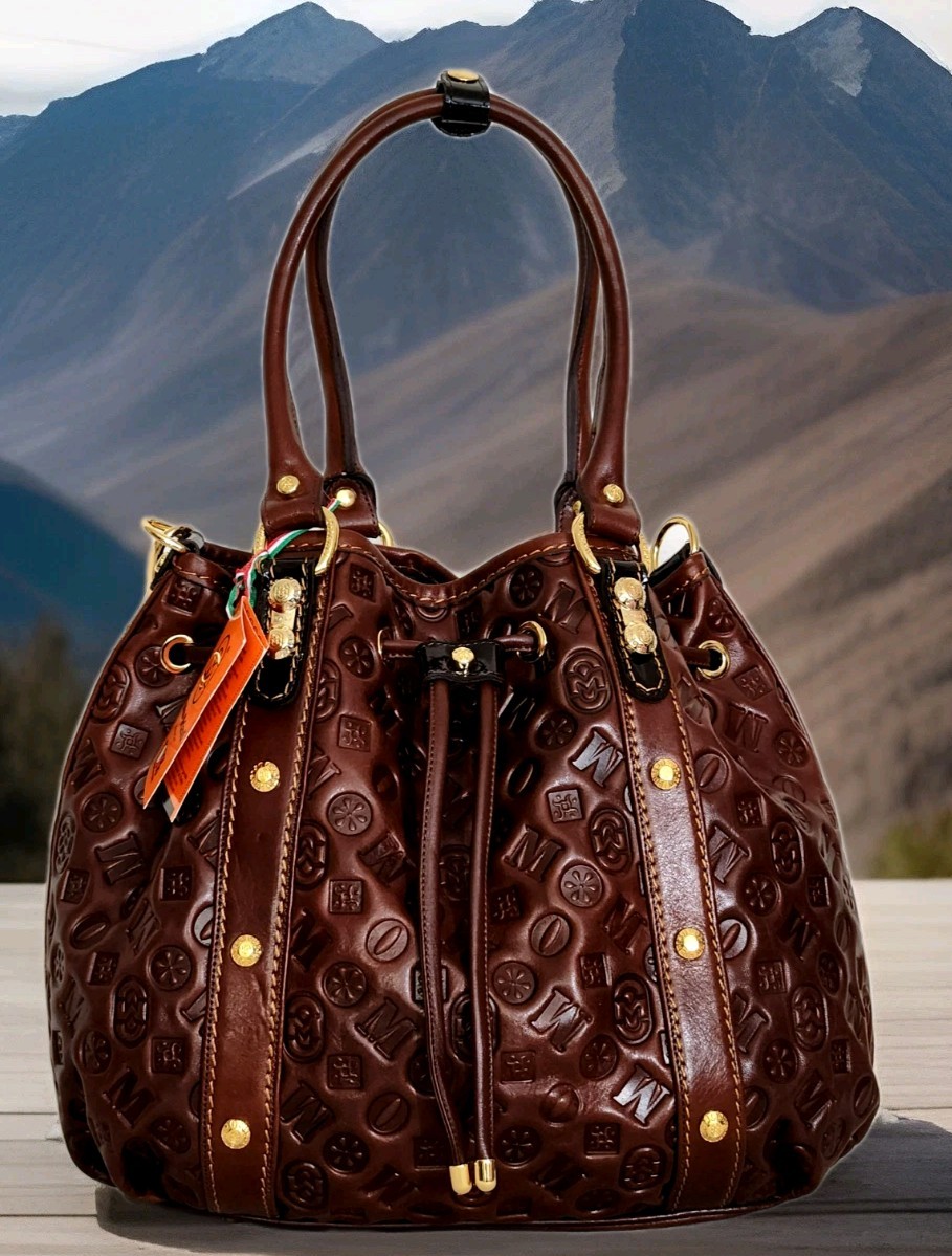 🌞MARINO ORLANDI ITALIAN DESIGNER COGNAC BROWN LEATHER LARGE