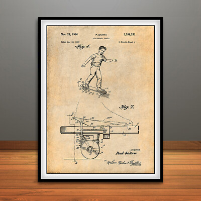 1965 Skateboard Brake Patent Print Art Drawing Poster