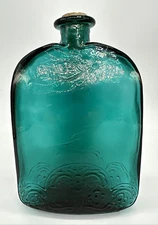 Vintage Pier 1 Imports Teal Blue Green Textured Bottle 8.25" w/ Cork Spain EUC