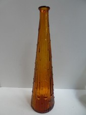 RETRO ITALIAN ART GLASS MID CENTURY VINTAGE EMBOSSED BAMBOO AMBER GENIE BOTTLE