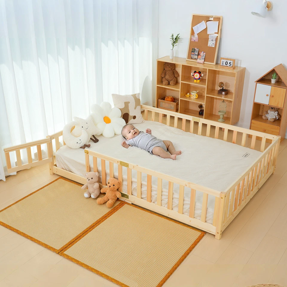 Cama de piso Montessori completa para niños pequeños H&ZT 78"Lx57"W con rieles puerta bloqueable Foto 4 de 4