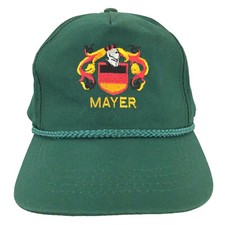 Vtg Mayer Crest Germany Cap Shield Spell Out Script Logo Trucker Baseball Hat