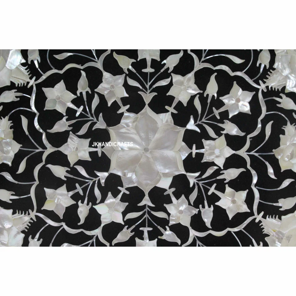 18" Marble Coffee Console Table Top Semi Precious Stones Inlay Work Patio Decor - Image 4 of 4