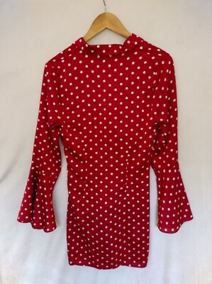 MISSGUIDED UK8 Red White PolkaDot Twist Front Flare Sleeve Mini Dress Side  Zip | eBay UK