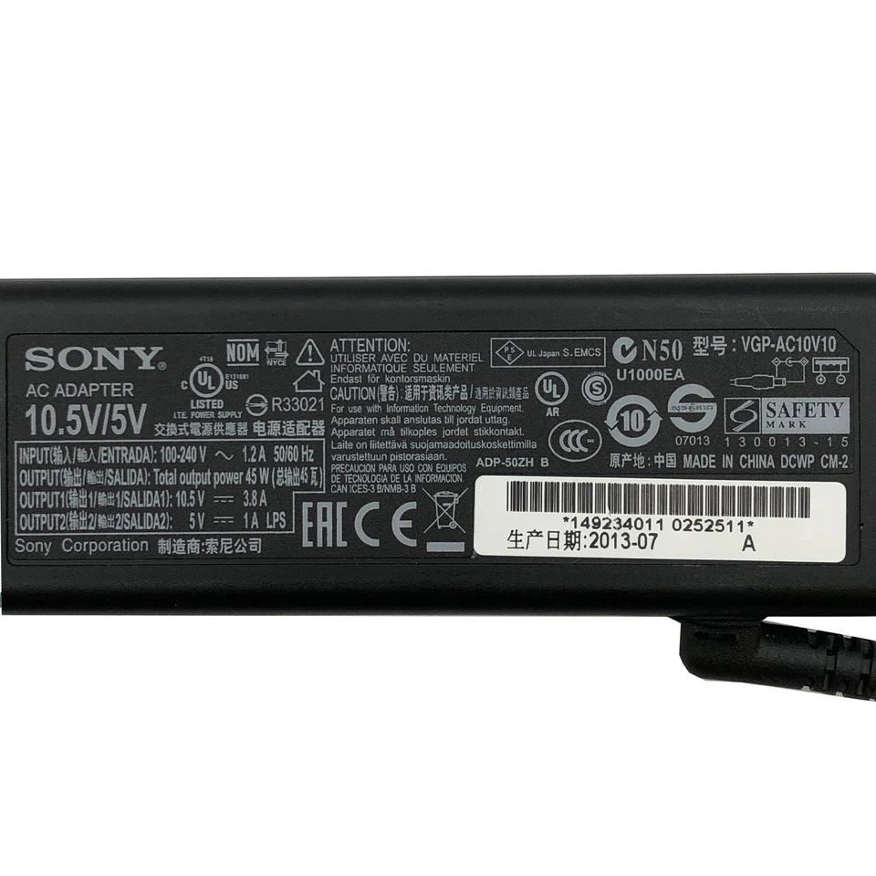 Adaptador de corriente alterna original Sony 45W ADP‐50ZH B cargador VGP-AC10V10 portátil Foto 2 de 4