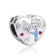 925 Sterling Silver cute couple bead Charm for women bracelet mothers day gift