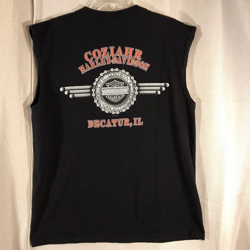 Harley Davidson Men's XL Black Sleeveless Tank T-shirt Coziahr 2002 Decator IL - Picture 3 of 12