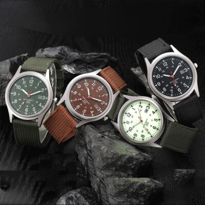 Men's Military Army Luminous 24 Hours Dial Nylon Strap Date Quartz Wrist Watch