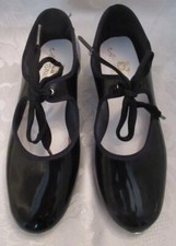 ART STONE Girls Kid DANCE Black Patent Leather Mary Jane Style Tap Shoes 3.5