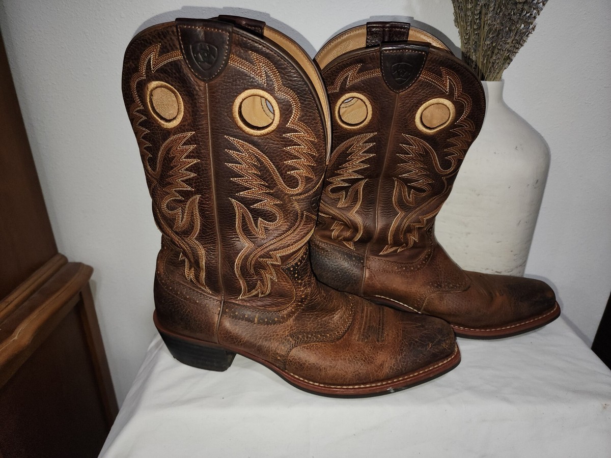 Ariat Heritage Roughstock Western Boots 14 D Square Toe Cowboy Brown Oiled  Rowdy