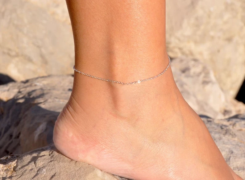 Cavigliera a catena 2mm in ACCIAIO INOX argento Regolabile Uomo e Donna da mare - Immagine 3 di 4