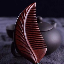 4.7inch Chinese Traditional Vintage Sandalwood Leaf Shape Anti-static Hair Comb