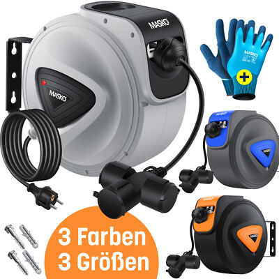 MASKO  Kabeltrommel Verlängerungskabel Automatik Kabelaufroller mit 3 Steckdosen