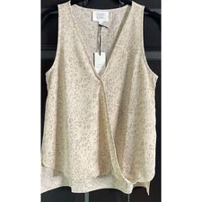 Olive And Oak Faux Wrap Front Tan Leopard Print Tank Top Size Small High Low Hem