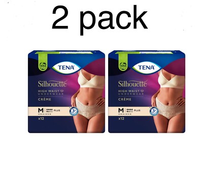 2pack TENA women's diaper-panties SILHOUETTE CRÈME PLUS, M, cream color, 12 pcs.