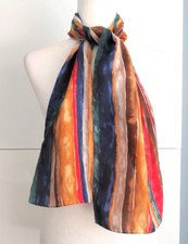 100 Silk Stripe Rectangular Scarf 10" x 54" Multicolor Excellent